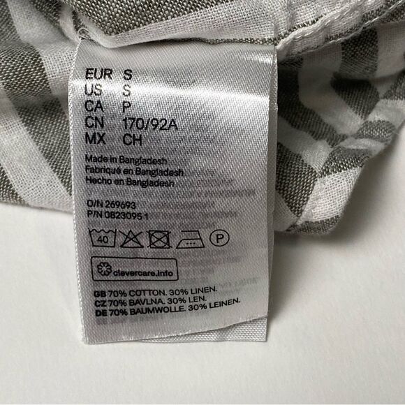 H&M Linen Blend Striped Button Front Regular Fit Coupe Standard Button Up Mens S - Picture 12 of 16